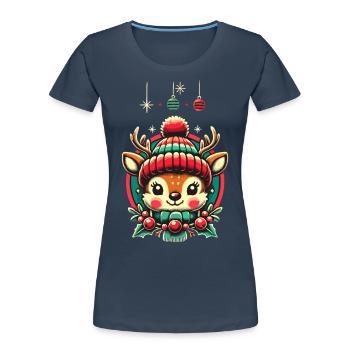 Design vintage Noël Mignon renne - T-shirt bio Premium Femme - bleu marine - Devant - Mia (176cm)