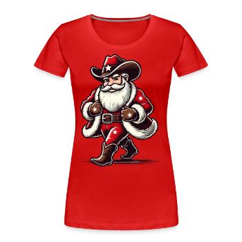 Cowboy Père Noël Aventureux Festif - T-shirt bio Premium Femme - bleu marine - Devant - Mia (176cm)