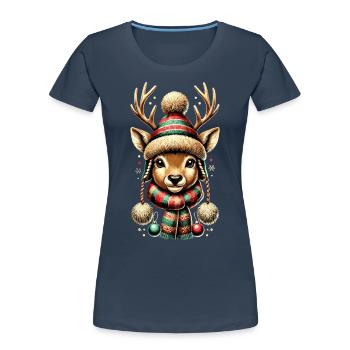 Cute Reindeer With Hat Christmas Vintage - Women's Premium Organic T-Shirt - navy - Front - Mia (176cm)