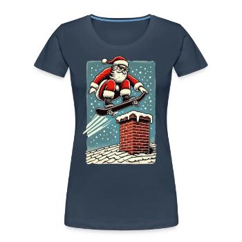 Christmas Skateboard Santa Claus Chimney - Women's Premium Organic T-Shirt - navy - Front - Mia (176cm)