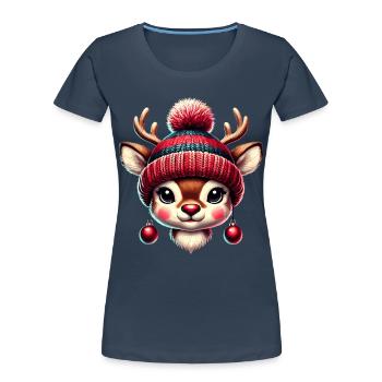 Charmant design vintage avec renne - T-shirt bio Premium Femme - bleu marine - Devant - Mia (176cm)