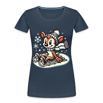 Mignon design vintage avec des rennes - T-shirt bio Premium Femme - bleu marine - Devant - Mia (176cm)