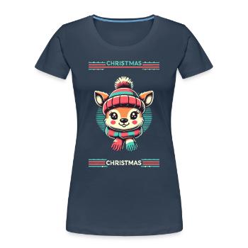 Bezauberndes Vintage Design Mit Rentier Und Schnee - Frauen Premium Bio T-Shirt - Navy - Vorne - Mia (176cm)