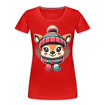Design vintage Noël Mignon renne - T-shirt bio Premium Femme - bleu marine - Devant - Mia (176cm)