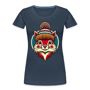 Merry Christmas Squirrel Winter Hat - Women's Premium Organic T-Shirt - navy - Front - Mia (176cm)