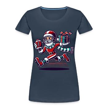 Père Noël jouant au football avec cadeau - T-shirt bio Premium Femme - bleu marine - Devant - Mia (176cm)