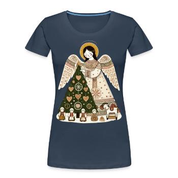 Christmas Angel with Christmas Tree - Women's Premium Organic T-Shirt - navy - Front - Mia (176cm)