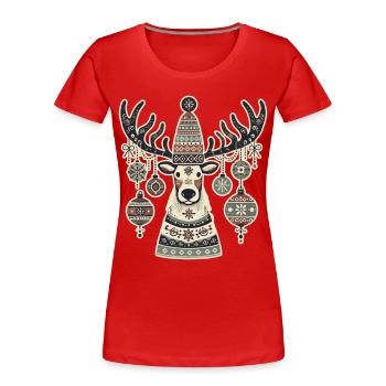 aWeihnachtlicher Hirsch Im Vintage-Cottagecore-Sti - Frauen Premium Bio T-Shirt -  - Vorne - Mia (176cm)