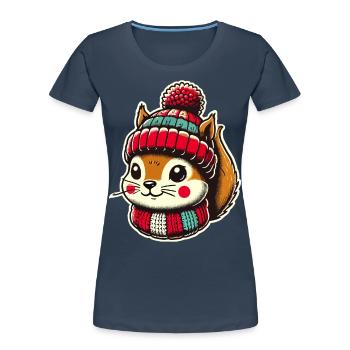 Christmas squirrel with cap - Women's Premium Organic T-Shirt - navy - Front - Mia (176cm)