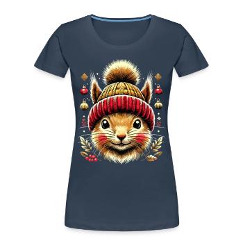 Cute squirrel with winter hat for - Women's Premium Organic T-Shirt - navy - Front - Mia (176cm)