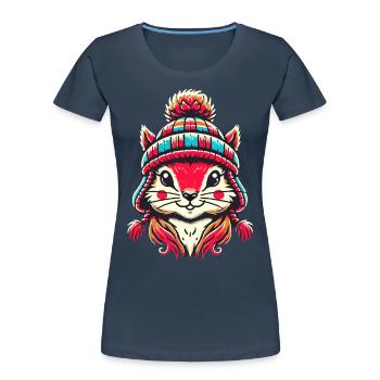 Cheerful squirrel with winter hat - Women's Premium Organic T-Shirt - navy - Front - Mia (176cm)