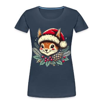 Festliches Weihnachten Eichhörnchen Vintage - Frauen Premium Bio T-Shirt - Navy - Vorne - Mia (176cm)