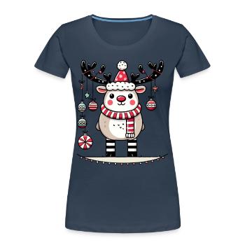 Mignon renne avec des boules de Noël - T-shirt bio Premium Femme - bleu marine - Devant - Mia (176cm)