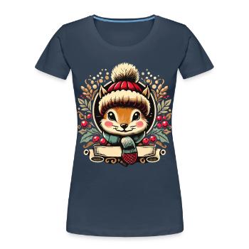 Christmas squirrel with hat and scarf - Women's Premium Organic T-Shirt - navy - Front - Mia (176cm)
