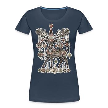Weihnachtlicher Vintage-Cottagecore Rentierzauber - Frauen Premium Bio T-Shirt - Navy - Vorne - Mia (176cm)