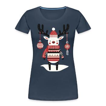 Christmas Reindeer Cottagecore Nostalgia - Women's Premium Organic T-Shirt - navy - Front - Mia (176cm)