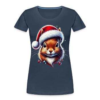 Christmas squirrel with hat - Women's Premium Organic T-Shirt - navy - Front - Mia (176cm)