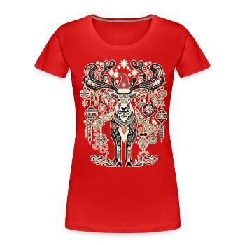 Cerf de Noël Vintage Cottagecore - T-shirt bio Premium Femme - bleu marine - Devant - Mia (176cm)