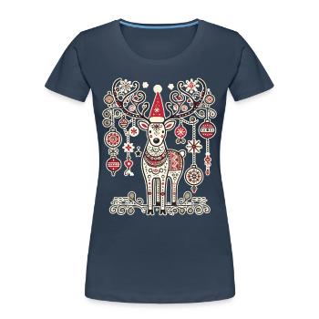 Noël Vintage Renne Magie - T-shirt bio Premium Femme - bleu marine - Devant - Mia (176cm)