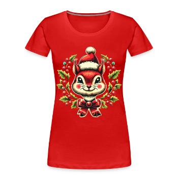 Joyeux écureuil Noël Festif - T-shirt bio Premium Femme - bleu marine - Devant - Mia (176cm)