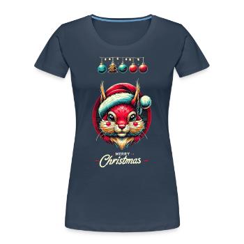 Merry Christmas Squirrel Motif - Women's Premium Organic T-Shirt - navy - Front - Mia (176cm)