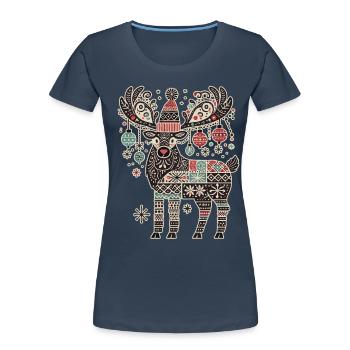 Christmas Reindeer Vintage Cottagecore - Women's Premium Organic T-Shirt - navy - Front - Mia (176cm)