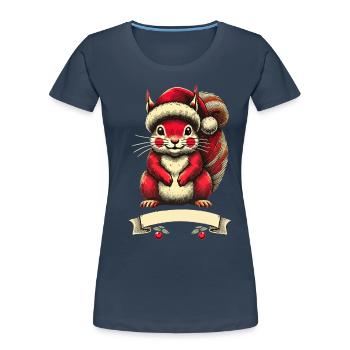 Christmas squirrel with Christmas hat - Women's Premium Organic T-Shirt - navy - Front - Mia (176cm)