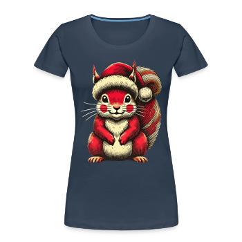 Cute squirrel with Christmas hat - Women's Premium Organic T-Shirt - navy - Front - Mia (176cm)