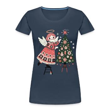 Angel decorates Christmas tree in vintage - Women's Premium Organic T-Shirt - navy - Front - Mia (176cm)