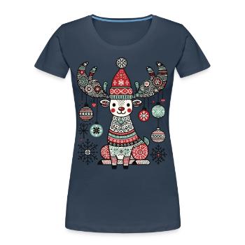 Magie des rennes heureux avec des boules de Noël - T-shirt bio Premium Femme - bleu marine - Devant - Mia (176cm)