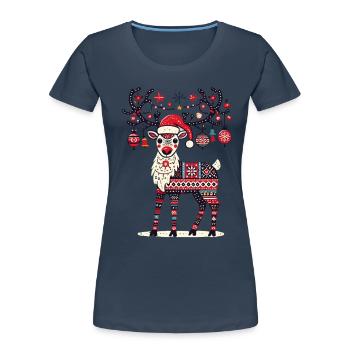 Christmas reindeer with festive decoration - Women's Premium Organic T-Shirt - navy - Front - Mia (176cm)