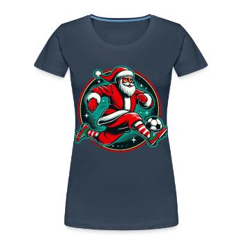 Santa Claus playing football in winter - Women's Premium Organic T-Shirt - navy - Front - Mia (176cm)