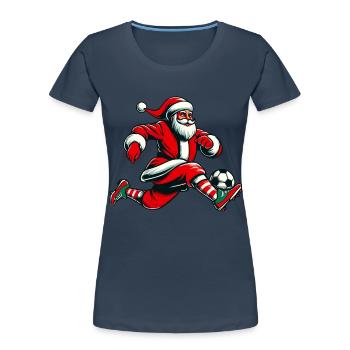 Noël Père Noël Action de football - T-shirt bio Premium Femme - bleu marine - Devant - Mia (176cm)
