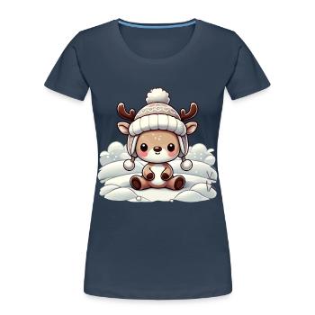 Vintage Weihnachten Rentier Design Mit Schnee - Frauen Premium Bio T-Shirt - Navy - Vorne - Mia (176cm)