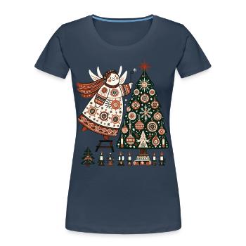 Engel Mit Weihnachtsbaum Und Kerzen Vintage - Frauen Premium Bio T-Shirt - Navy - Vorne - Mia (176cm)