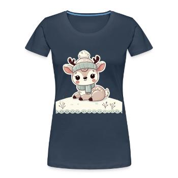 Bezauberndes Vintage Design Mit Rentier Und Schnee - Frauen Premium Bio T-Shirt - Navy - Vorne - Mia (176cm)