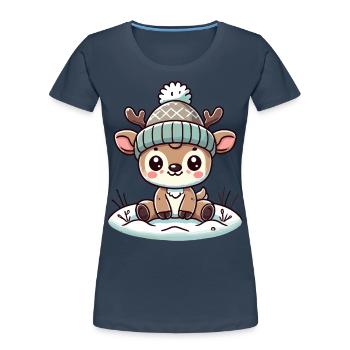 Bezauberndes Vintage Design Mit Rentier Und Schnee - Frauen Premium Bio T-Shirt - Navy - Vorne - Mia (176cm)