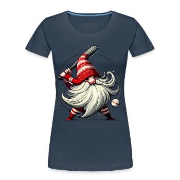 Christmas Baseball Gnome with Baseball Bat - Women's Premium Organic T-Shirt - navy - Front - Mia (176cm)