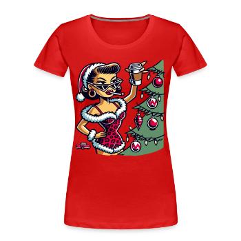 Christmas Pin-Up Cartoon Motif - Women's Premium Organic T-Shirt - navy - Front - Mia (176cm)