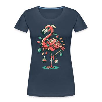 Fröhlicher Weihnachtsflamingo Mit Festlicher - Frauen Premium Bio T-Shirt - Navy - Vorne - Mia (176cm)