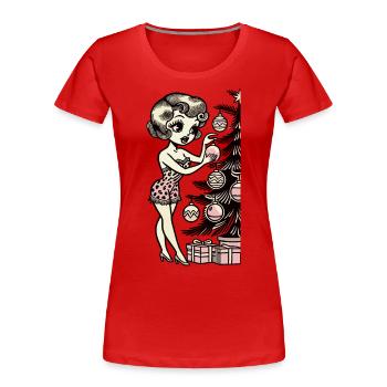 Pin-Up de Noël Motif Rétro Vintage - T-shirt bio Premium Femme - bleu marine - Devant - Mia (176cm)