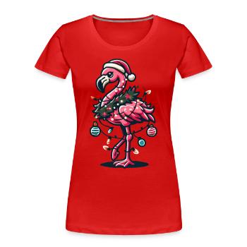Funny flamingo with Christmas decoration - Women's Premium Organic T-Shirt - navy - Front - Mia (176cm)