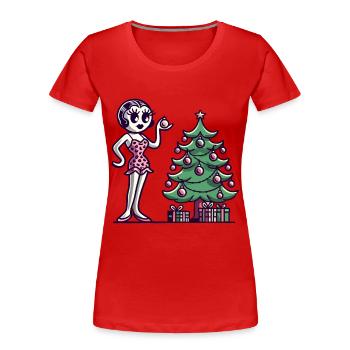 Motif de dessin animé pin-up de Noël en rétro - T-shirt bio Premium Femme - bleu marine - Devant - Mia (176cm)