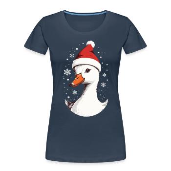 Canard de Noël avec chapeau de Noël - T-shirt bio Premium Femme - bleu marine - Devant - Mia (176cm)