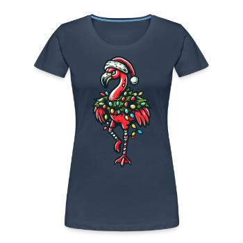 Lustiger Weihnachtlicher Flamingo Mit Dekoration - Frauen Premium Bio T-Shirt - Navy - Vorne - Mia (176cm)
