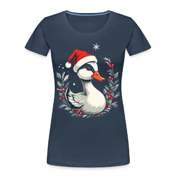 Canard de Noël avec chapeau et couronne de baies - T-shirt bio Premium Femme - bleu marine - Devant - Mia (176cm)