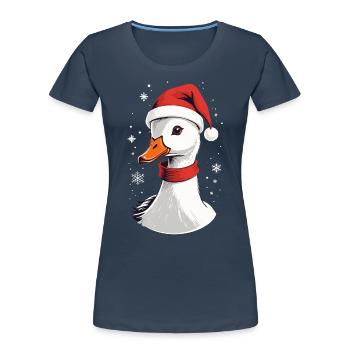 Weihnachtliche Ente mit Mütze und Schneeflocken - Frauen Premium Bio T-Shirt - Navy - Vorne - Mia (176cm)