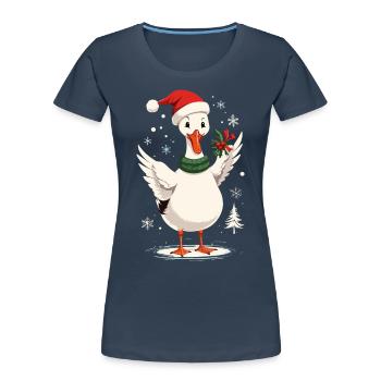 Canard de Noël avec chapeau de Noël - T-shirt bio Premium Femme - bleu marine - Devant - Mia (176cm)