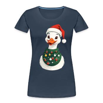 Canard de Noël avec chapeau de Noël - T-shirt bio Premium Femme - bleu marine - Devant - Mia (176cm)