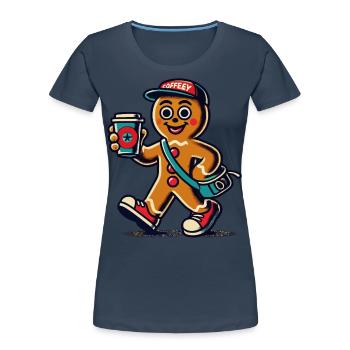 Lustiger Lebkuchen Snob Mit Kaffee - Frauen Premium Bio T-Shirt - Navy - Vorne - Mia (176cm)